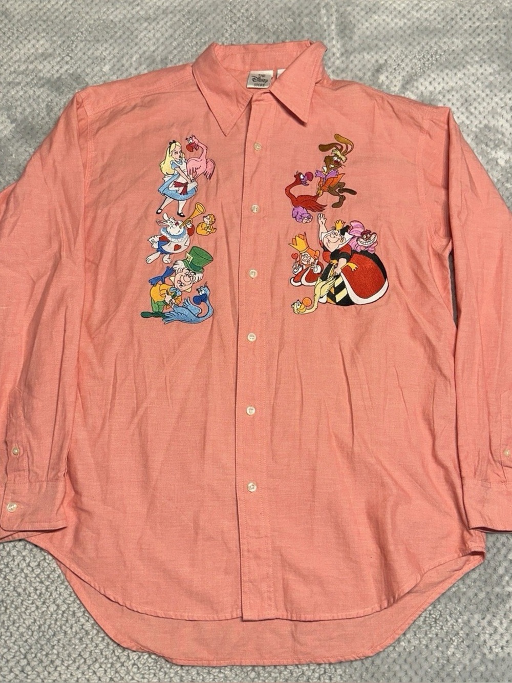 Vintage 90s Disney Store Alice In Wonderland Button Up Shirt Men’s Pink